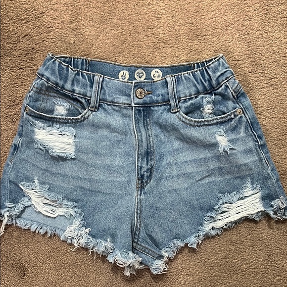 Rewash Pants - Peace Love Eco by Rewash denim jeans shorts medium blue distressed frayed